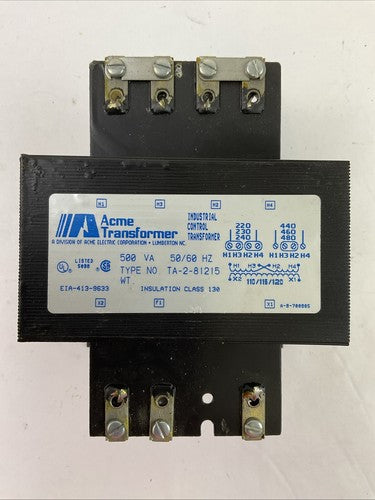 ACME TA-2-81215 TRANSFORMER 500VA 50/60HZ EIA-413-9633 INSULATION CLASS 1300