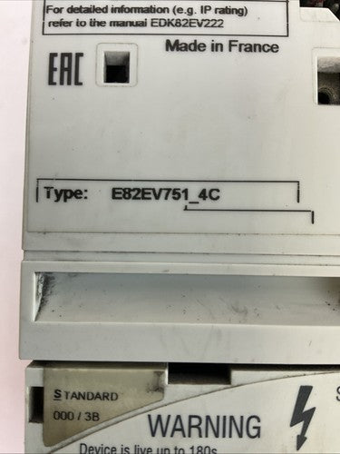 LENZE E82EV751-4C INVERTER OUTPUT 0-400/500VAC 2.4/1.9A 0.75kW/1HP D-318551