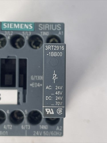 SIEMENS 3RT2015-1AB01 CONTACTOR 600VAC 20A COIL 24V 50/60HZ 3RT2916-1BB00 SURGE3
