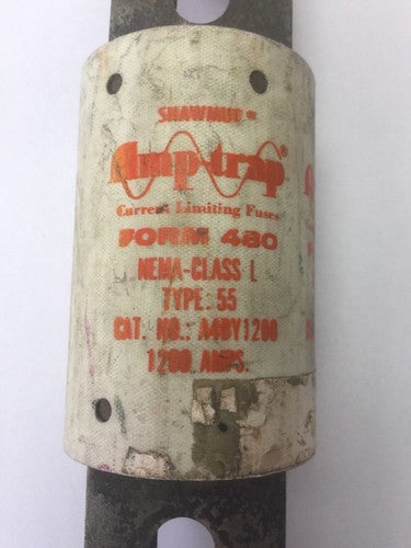 SHAWMUT A4BY1200 AMP-TRAP CURRENT LIMITING FORM 480 TYPE 55 FUSE 600VAC CLASS L1