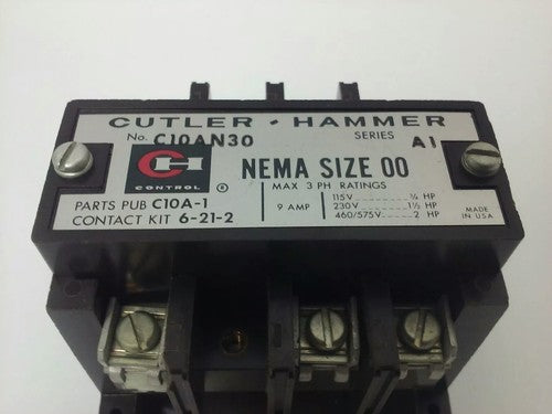 CUTLER HAMMER C10AN30A MAGNETIC CONTACTOR W/O INTERLOCK, 120V 60HZ COIL, C10AN31