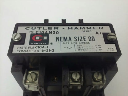 CUTLER HAMMER C10AN30A MAGNETIC CONTACTOR W/O INTERLOCK, 120V 60HZ COIL, C10AN31