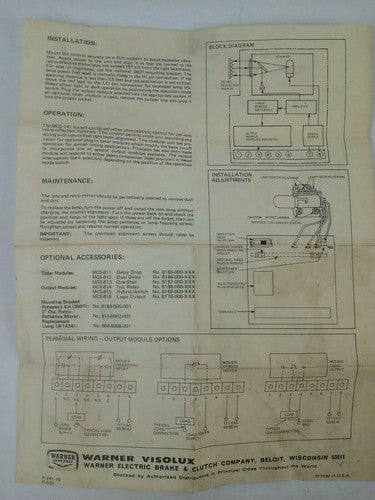 WARNER ELECTRIC MCS-141 PHOTOSCANNER PHOTOELECTRIC CONTROL 8164-000-XXX4