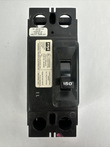 FPE NEJ223150 TYPE AB CIRCUIT BREAKER 2POLE 150AMP 240VAC THERMAL MAGNETIC TRIP1