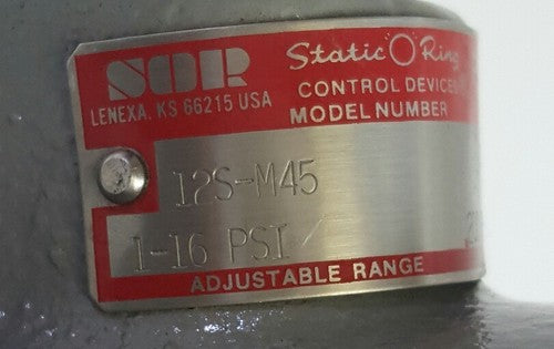  Adjustable Pressure Switch SOR Model 12S- M45 1-16 PSI SER 92-05-3775 NEW 1