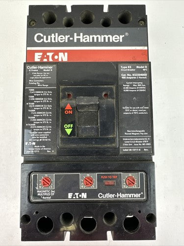 CUTLER HAMMER KS320400D CIRCUIT BREAKER MODEL D 400AMP 240VAC 250VDC 3POLE0