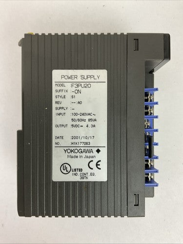 YOKOGAWA F3PU20-0N POWER SUPPLY MODULE OUPUT 5VDC 4.3A INPUT 100-240VAC 85VA1
