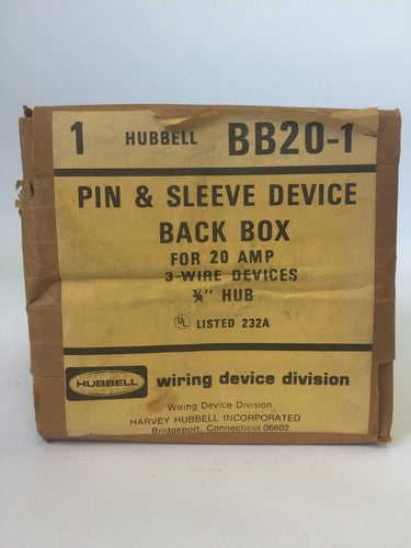 HUBBELL BB20-1 PIN & SLEEVE DEVICE BACK BOX FOR 20A 3WIRE DEVICES 3/4" HUB0