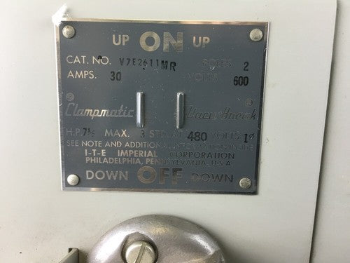 ITE /SIEMENS V7E2611MR PANELBOARD SWITCH 30AMP 480V 7.5 HP 2P1