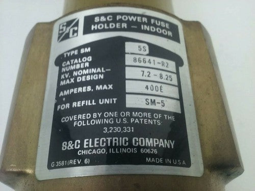 S&C POWER FUSE HOLDER INDOOR 86641-R2 TYPE SM-5S 400E AMP 7.2-8.25 KV NOMINAL1
