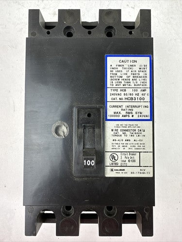CHALLENGER HCB3100 CIRCUIT BREAKER 100AMP 240VAC 3POLE0