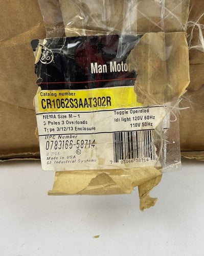 GENERAL ELECTRIC CR1062S3AAT302R MANUAL MOTOR STARTER 3POLE 120V1
