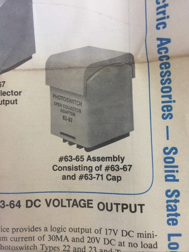PHOTOSWITCH 63-65 SOLID STATE LOGIC OUTPUT OPEN COLLECTOR CURRENT SINK 9