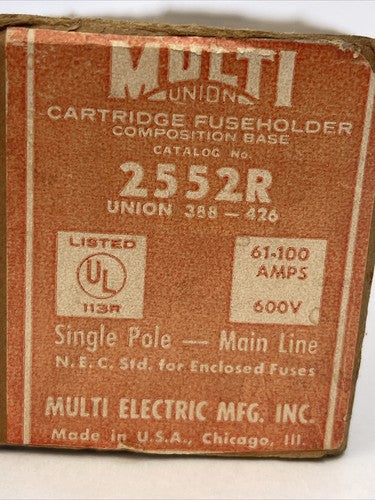 MULTI UNION 2552R CARTRIDGE FUSE HOLDER 61-100AMPS 600V SINGLE POLE MAIN LINE1