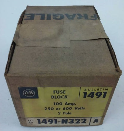 ALLEN BRADLEY 1491-N332 SER. A FUSE BLOCK,100AMP, 250 OR 600V, 2POLE, NEW IN BOX0