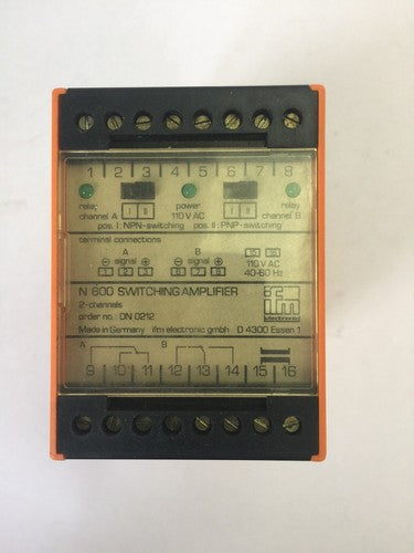 IFM EFECTOR DN0212 N600 SWITCHING AMPLIFIER 110VAC 40-60HZ0