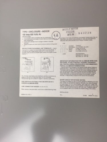CHALLENGER HD363NFC HD SAFETY SWITCH 600VAC/DC 100AMP 75HP TYPE 1 ENCLOSURE4