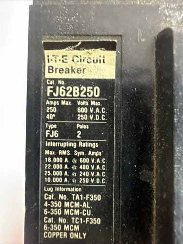 ITE FJ62B250 CIRCUIT BREAKER 250AMP 600VAC 250VDC 2POLE1
