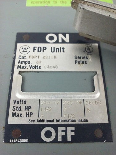 WESTINGHOUSE FDPT2211R SER.B FUSIBLE TWIN PANELBOARD SWITCH 30A 240V 2P 7.5HP1