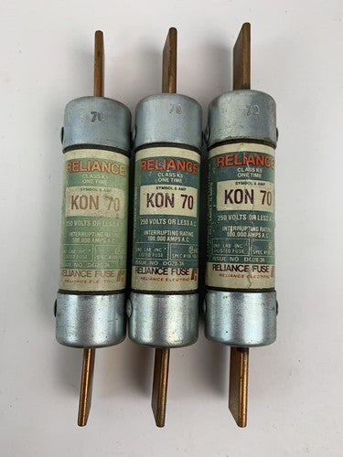 Brush Reliance KON 70 70A 250V Fuse "Lot of 3"0