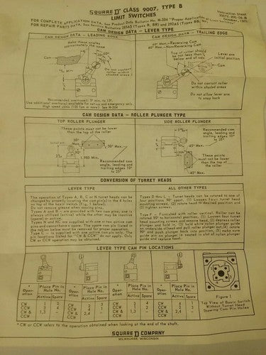 SQUARE D 31032-026-55 TOP ROLLER PLUNGER LIMIT SWITCH HEAD CLASS 9007  6