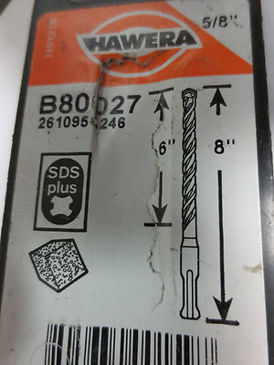 HAWERA B80027 SDS-plus HAMMER DRILL BIT, 5/8" DIAMETER, 8" OVERALL x 6" CUTTING1