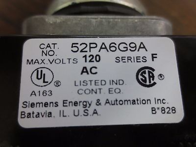 SIEMENS 52PA6G9A ILLUMINATED PUSH-TO-TEST PILOT LIGHT, AMBER Ser. F 120VAC1