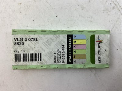 WALTER VLG 3 078L 5820 CARBIDE INSERT (BOX OF 10)0