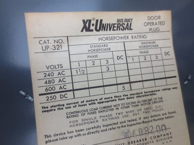 I-T-E UP321 - XL-UNIVERSAL DOOR-OPERATED BUS PLUG - 240V, 30A, 3-POLE4