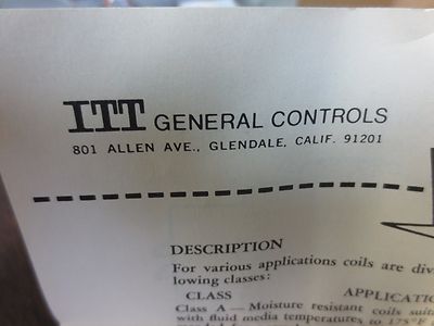 ITT GENERAL CONTROLS CS4AA02A24 SOLENOID COIL - SIZE CS4A - CLASS A, 120/60 NEW5