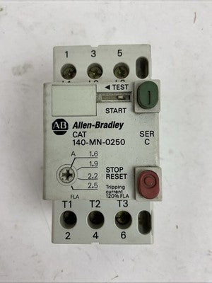 ALLEN BRADLEY 140-MN-0250 SER C MANUAL MOTOR STARTER 600V 3PH 1.5HP 1.6-2.5A0
