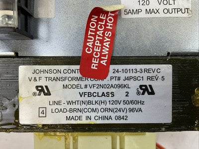JOHNSON CONTROLS 24-10113-3 REV C V&F TRANSFOMER J4PSC1 REV 5 VF2N02A096KL 96VA1