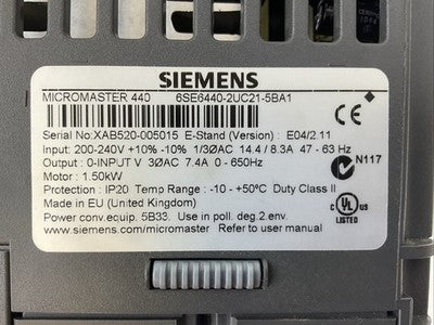 SIEMENS 1P 6SE6440-2UC21-5BA1 AC DRIVE MICROMASTER 4402