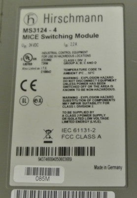 HIRSCHMANN MM2-4TX1 CLASS 1 4-PORT MICE MEDIA MODULE (21 pcs) + MS3124-4 (4pcs)8