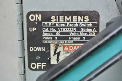 SIEMENS / I-T-E V7B3222R - TWIN PANELBOARD VACU-BREAK SWITCH - 240V, 60A, 3-POLE1