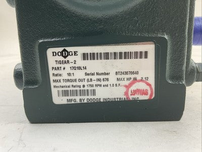 DODGE 17Q10L14 TIGEAR-2 GEAR REDUCER RATIO 10:1 1750RPM2