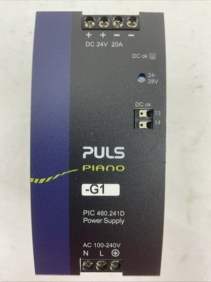 PULS PIC480.241D POWER SUPPLY OUTPUT 24-28VDC INPUT 100-240VAC 5.4-2.4A 50-60HZ0