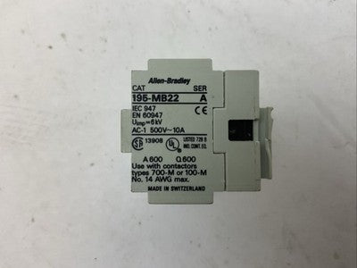 ALLEN BRADLEY 195-MB22 SER A 500VAC 10A AUXILIARY CONTACT BLOCK1