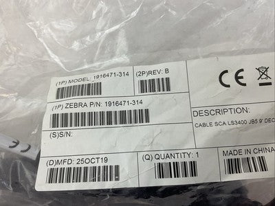 ZEBRA P/N 1916471-314 CABLE SCA LS3400 JB5 9' DEC1