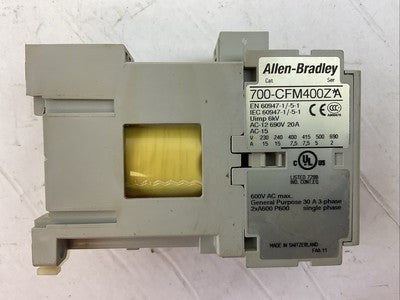 ALLEN BRADLEY 700-CFM400Z* SER A CONTACTOR 600VAC 30A COIL 24VDC1