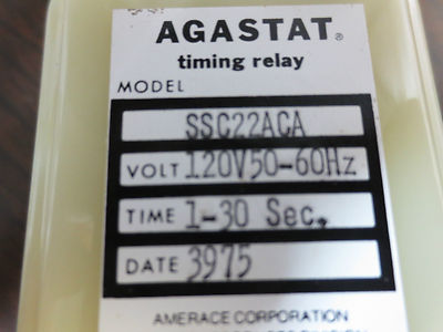 AGASTAT SSC22ACA TIMING RELAY 120VAC, 0-60Hz - TIME: 1-30 SECONDS - NEW in BOX1