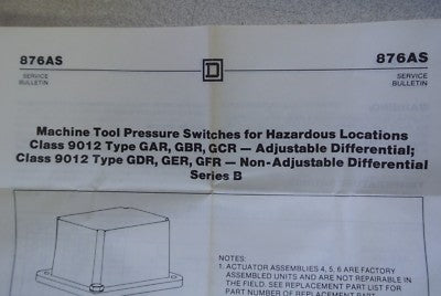 SQUARE D 9012 GAR26 MACHINE TOOL PRESSURE SWITCH, TYPE G - NEW SURPLUS7