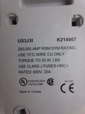FERRAZ SHAWMUT US3J3I ULTRASAFE FUSE HOLDER 600V, 30A - LOT of 91