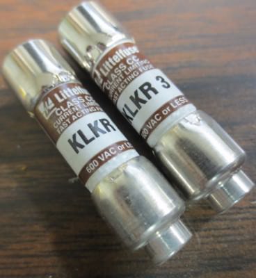 LITTELFUSE KLKR 3 FUSE, CLASS CC CURRENT-LIMITING 3A 600VAC LOT of 2 NEW SURPLUS0
