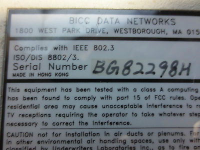 BICC DATA NETWORKS 1114 IEEE802-3 TRANSCEIVER 10Mbps2