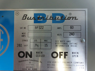 I-T-E BP322 FUSIBLE BUS PLUG - 60A, 240VAC, 3-POLE - NEW SURPLUS2