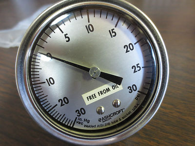 ASHCROFT Q-8962 / 1HA34408-072 OIL FREE GAUGE 2-1/2" 1/4 NPT BACK 0-30psi - NEW0
