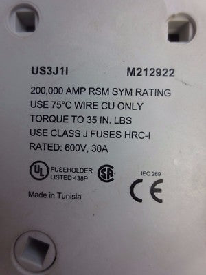 FERRAZ SHAWMUT US3J1I / M212922 ULTRASAFE FUSE HOLDER 600V, 30A7