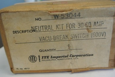 SIEMENS W53044 SWITCH ACCESSORY / NEUTRAL KIT 30/60A, 600V - NEW SURPLUS W-530441