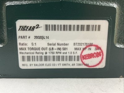 DODGE 20Q05L14 TIGEAR-2 GEAR REDUCER RATIO 5:1 1750RPM1